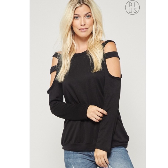 Last‼️ PLUS Black Soft Cold Shoulder Top - Picture 2 of 4